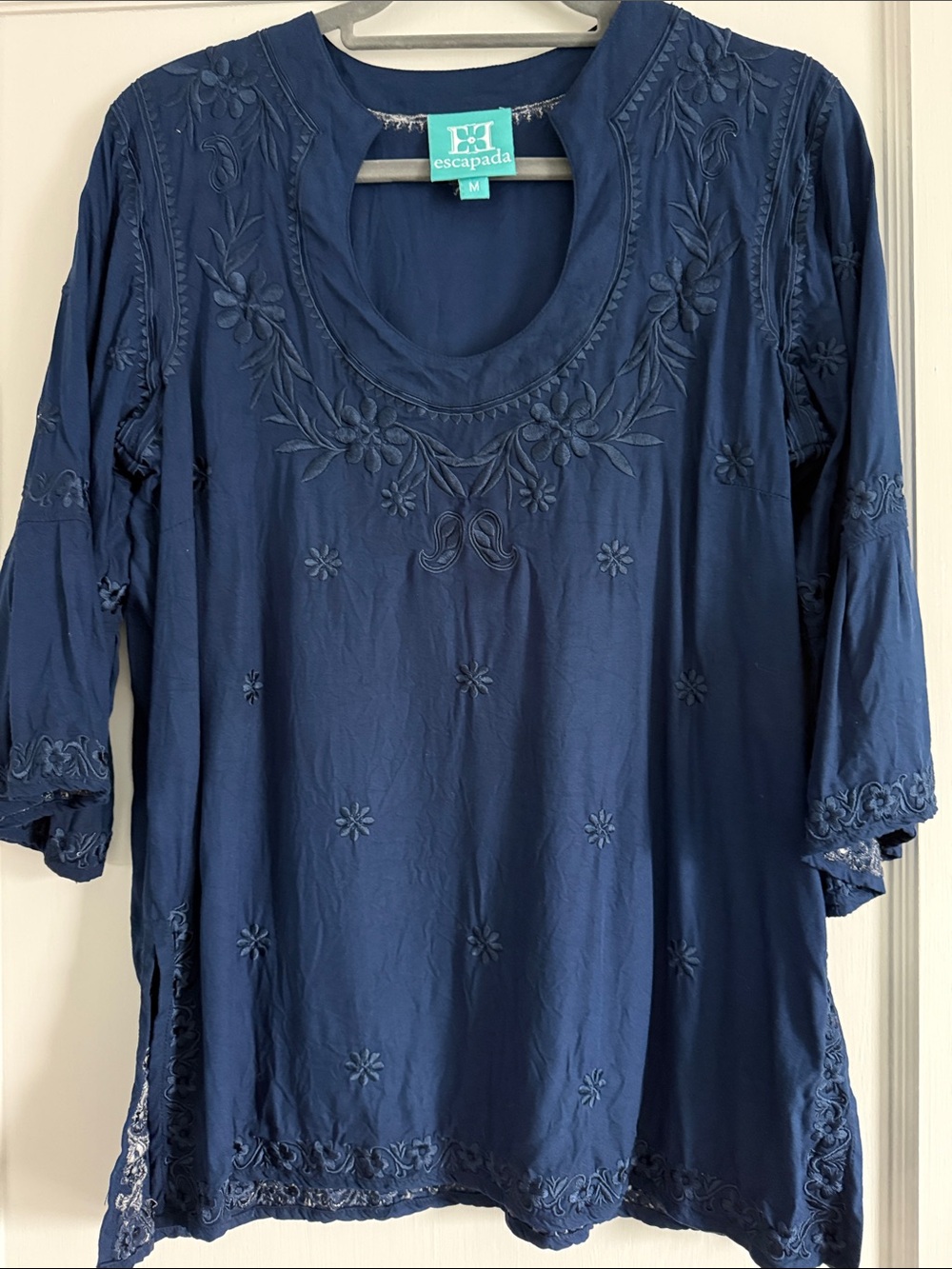 escapada Navy Embroidered Scoop-Neck Tunic